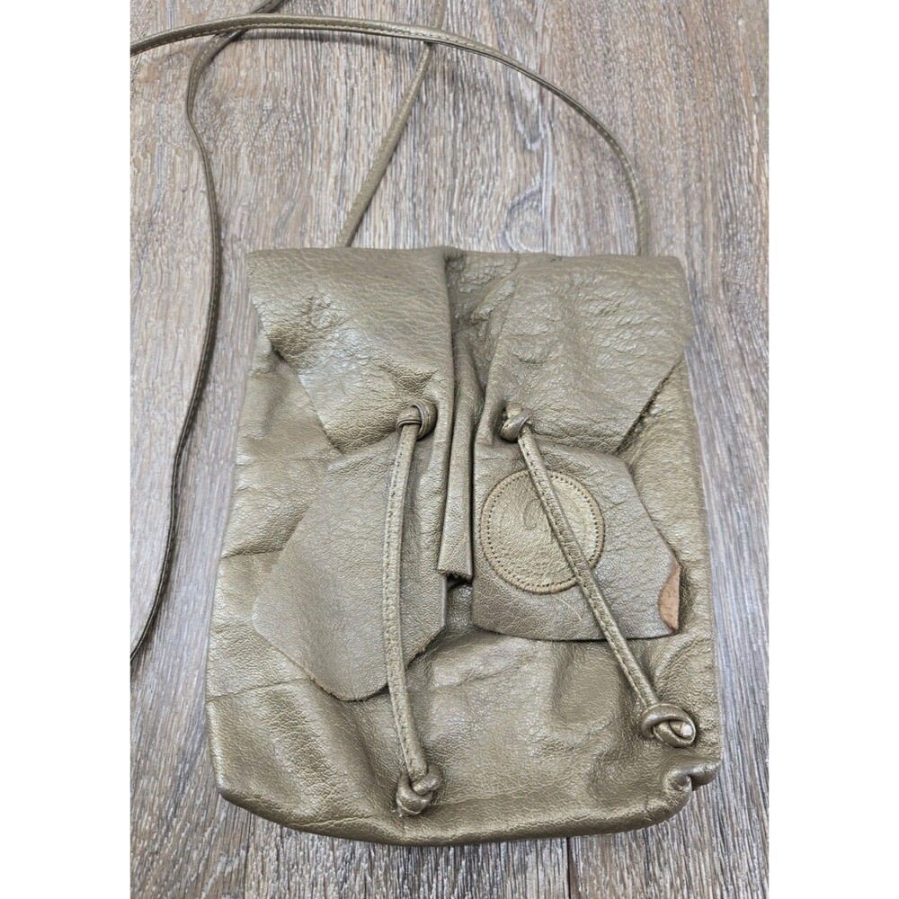 Carlos Falchi Leather Butterfly Buffalo Cross Body Shoulder Bag Metallic Camel